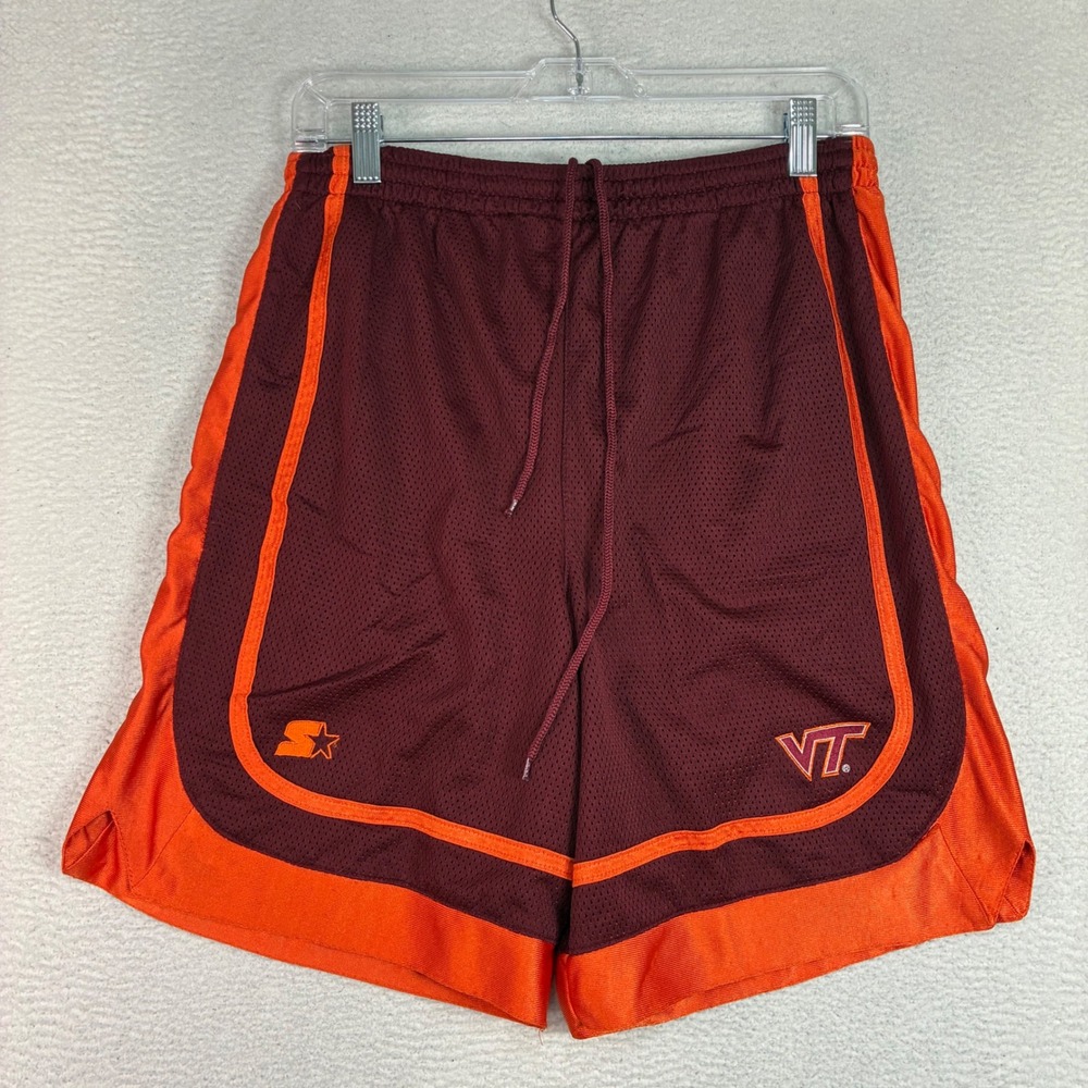 Vintage Starter Virginia Tech Baggy Basketball Shorts Men M Maroon Orange Y2K